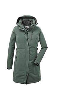 killtec Damen Funktionsparka/Parka mit abzippbarer Kapuze KOW 165 WMN PRK, grüngrau, 42, 37726-000, grün/grau