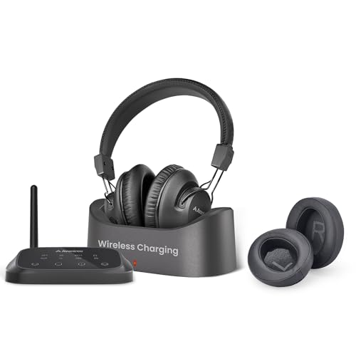 Avantree HT5009 Plus with Extra Ear Pads Bundle: Wireless Headphones for TV Watching with Bluetooth Transmitter & Charging Dock, Long Range, Low Latency, Pass-Through Support, and Clear Voice Mode