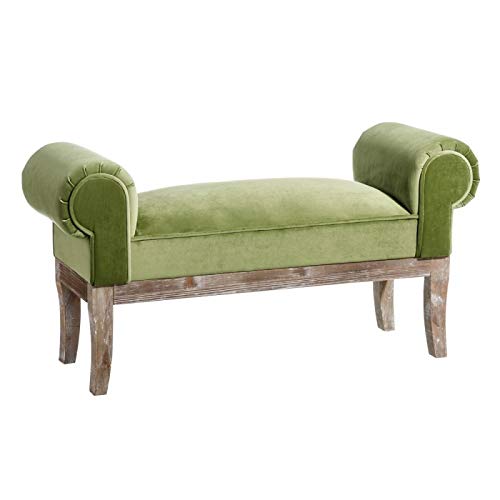 D,casa - Banqueta pie de Cama tapizada de Terciopelo y de Madera clásica Verde de 104x30x54 cm