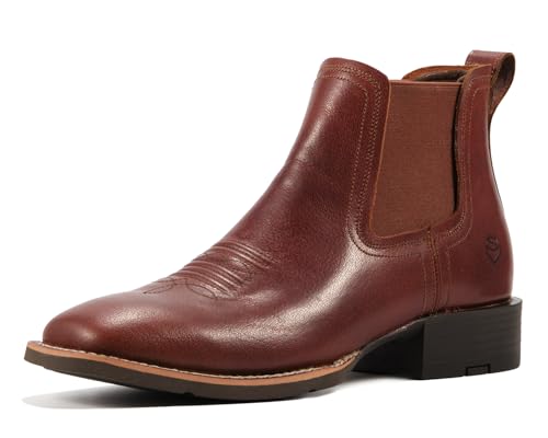 SUREWAY Western Cowboy Boots for Men,Square Toe Casual/Work/Chukka Boots, Ankle Length Classic Comfort Oxford Style Footwear