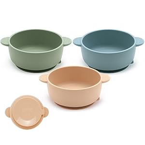 Baby Bowls with Suction, 3 Pack Baby Led Weaning Supplies, Soft Silicone Food Bowl for Babies Kids Toddlers, BPA Free, Microwave and Dishwasher Safe, Multicolor