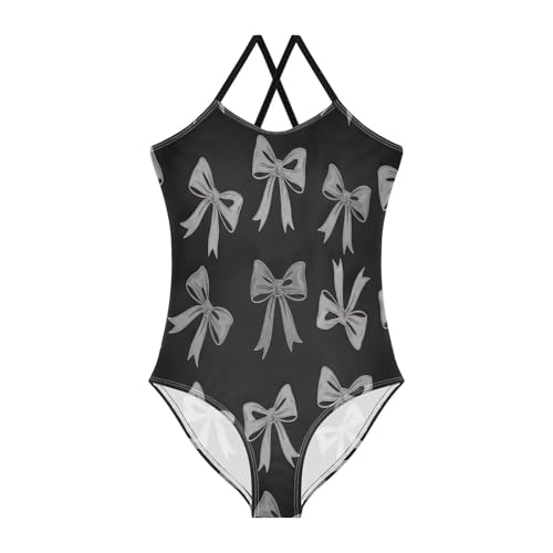 Toddler Girl Bathing Suit, Summer Beach Apparel 3-10 Y, Bows Gray Black