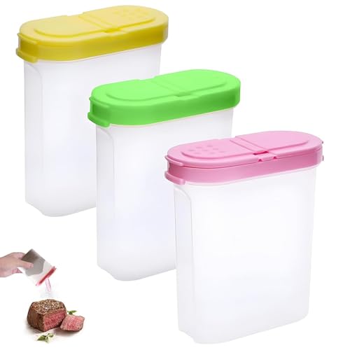 Qaestuan 3 Pezzi Porta Spezie, Contenitori per Spezie in Plastica, Barattoli Spezies Cucina Trasparente, Barattoli per Spezies con 2 Coperchio, Alimenti, Caffè, Cereali, Farina, Liquidi