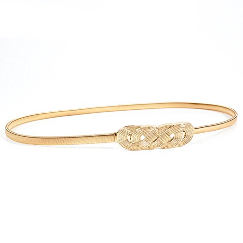 E-Clover Cintura feminina moderna de metal elástica cintura cinto skinny, Ouro 2, 0.8cm*70cm