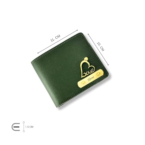 Image of Thebaegift Men's Personalized Wallet I Customized Slim Stylish Leather Purse with Name & Charm I Unique Birthday Gift for Men Boy Love Husband Employees Clients (Olive Green IMP)