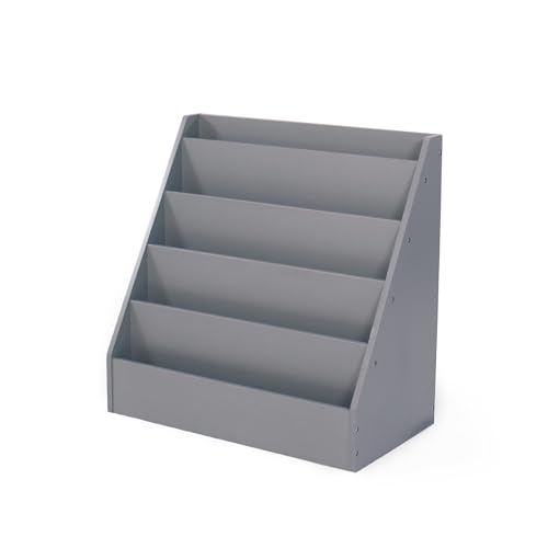 Image of Humble Crew Camden Kids Wooden 5-Tier Bookcase, Toddler Bookshelf Organizer with Forward-Facing Display, Compact Storage Rack for Books and Magazines, Grey, for Playroom, Nursery, or Classroom