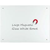 Large 48' x 36' Magnetic Glass Dry Erase Board, Wall Mounted Glass White Board| Whiteboard with Magnets Clear Marker Tray for Office, Home, School