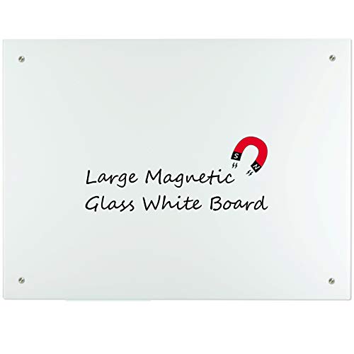 Large 48 x 36 Magnetic Glass Dry Erase Board, Wall Mounted Glass White Board| Whiteboard with Magnets Clear Marker Tray for Office, Home, School