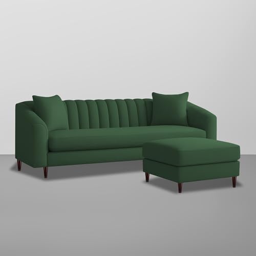 Image of Casaliving Doraldo 4 Seater L Shape Convertible Sofa Set for Living Room, 3 Seater & Ottoman Modular Sectional Couch for Small Space (Green Colour) Fabric