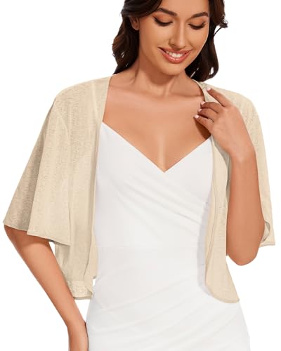 Image of Women Bolero Shrug Cardigan Open Front Cover Up Sheer Short Sleeve Kimonos for Evening Dress