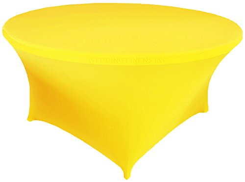 Wholesale (220 GSM) 4 FT (48 in) Round Spandex Stretch Fitted Table Cover Tablecloths - Canary Yellow