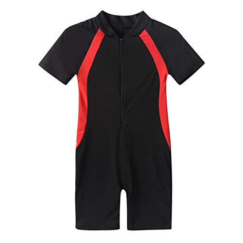 Kids Boys One Piece Rash Guard Sun Protection Swimsuit Short Sleeves Front Zippered Swimwear Bathing Suit3