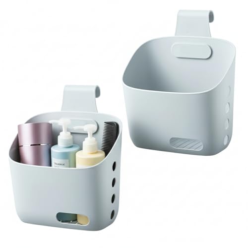 LeleCAT Plastic Hanging Basket Kitchen Storage organizer, Basket with Detachable hook, Hang it behind a door or on a railing, Over the Cabinet Door (Grey, Large-2 Pack)