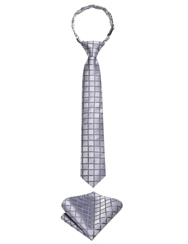 Image of Hi-Tie Boys Tie Pre-Tied Pocket Square Set Adjustable Kids Neckties Age 7-11 Years School UniForm Graduation