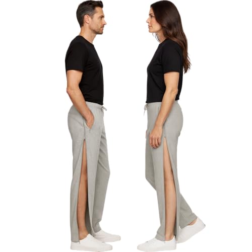 Dobsom Heden Reha Hose Damen und Herren | Jogginghose mit durchgehendem Reißverschluss | Elastischer Bund | Größen XS-5XL (DE/NL/SE/PL Alphanumerisch L Regular Regular Grau)