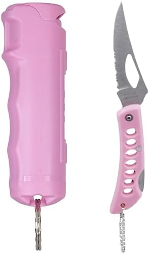 Police Magnum Keychain Pepper Spray Combo Safety Kit- Maximum Heat Strength OC with Pink Pocket Knife Self Defense- Made in The USA- 1 Pack Soft Pink FT & PNK KNF