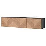 BESTA TV Bench Black-Brown Hedeviken Oak Veneer