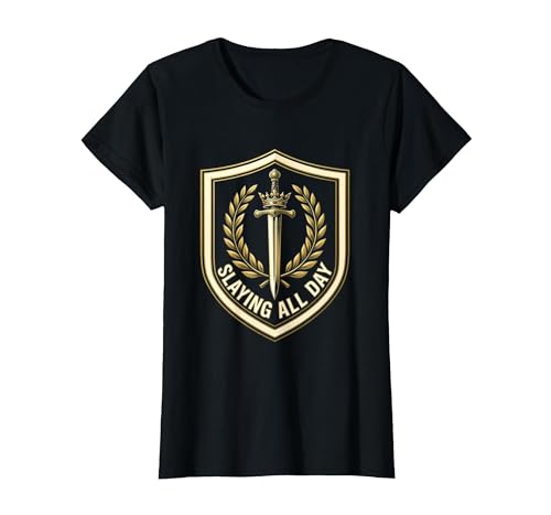 Slaying All Day Bold Confidence Graphic Design T-Shirt, Women, Black,