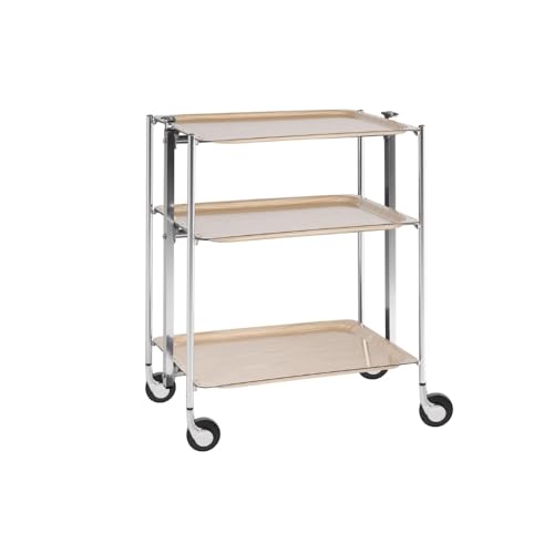 Platex Textable-Bouleau stratifié Chariot 3 étagères Chromé