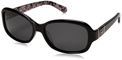 kate spade new york Women's Cheyenne Rectangular Sunglasses, Black & Gray Polarized, 55 mm