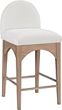 Acabado natural Meridian Furniture 390Cream-C Waldorf Collection Taburete Art Deco con tela de chenilla color crema suave, madera maciza de fresno, acabado natural, taburete alto de mostrador, 45,7 cm de ancho x 50,8