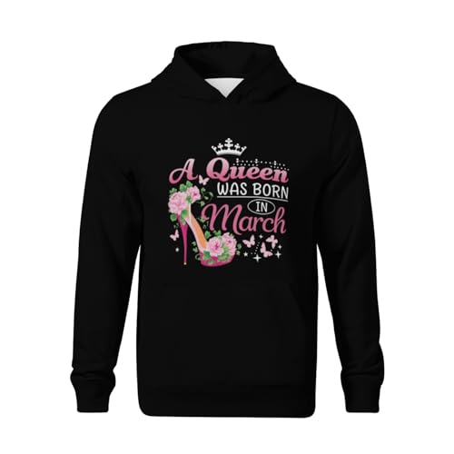 Kids Retro A Queen Was Born In March Boys Girls Lightweight Kangaroo Pocket Fleece Hoodies2