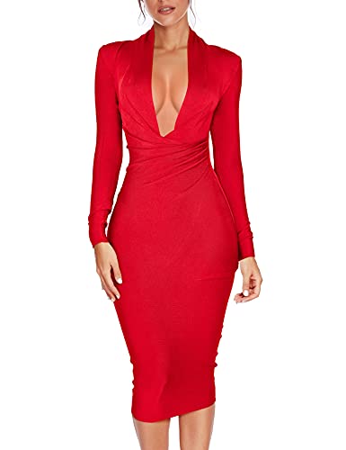 long sleeve v neck bandage dress V-Neck Contour Bandage Dress