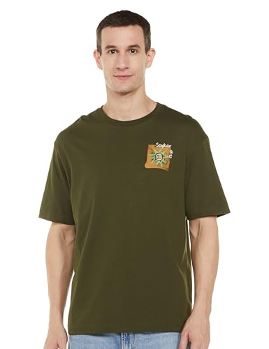 Image of Spykar Men's Oversized Round Neck Half Sleeve Solid Casual T-Shirt