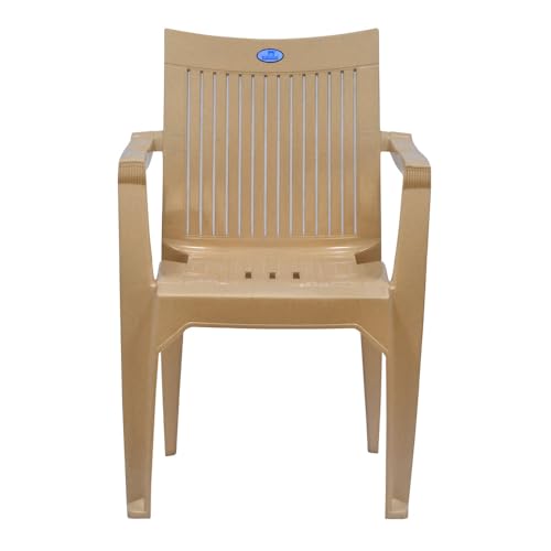 Image of Nilkamal Plastic Chair with Arm |Set of 4| 3 Year Warranty | for Home, Living Room, Outdoor | Marble Beige Colour | CHR2209
