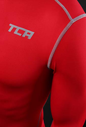 TCA Boys' Pro Performance Compression Shirt Long Sleeve Base Layer Thermal Top - Team Red, L Boy (10-12 Years) - Thumbnail 2