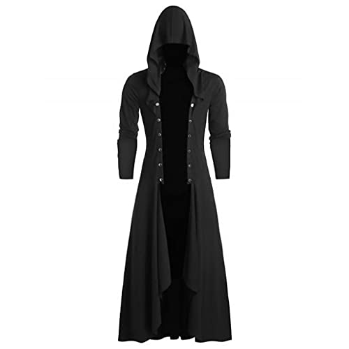 Men's Vintage Asymmetrical Hoodie Jacket Plus Size Retro Punk Style Zip Up Gothic Long Trench Coat for Party Cosplay