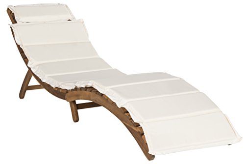 SAFAVIEH Outdoor Collection Pacifica Natural Brown Solid Wood/Beige Cushion 3-Piece Chaise Lounge Set with Table (PAT7020B) - Thumbnail 4