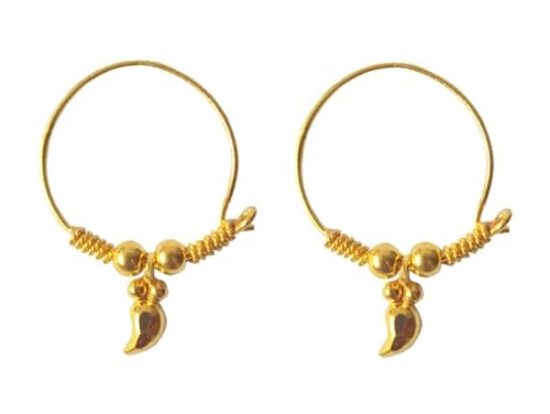 Boucles d'oreilles créoles en or jaune 22K feuille ciselée artisanale