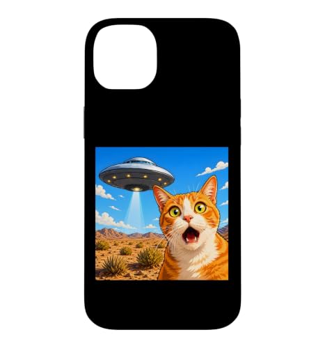 Funny Shocked Cat UFO Desert Alien Encounter Graphic �X�}�z�P�[�X iPhone 14 Plus �p