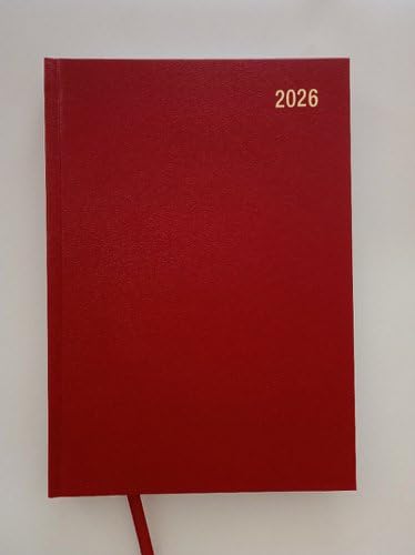 ValueX 2026 A4 Day Per Page Desk Diary, Burgundy, Casebound, 70gsm Paper, with Ribbon Marker