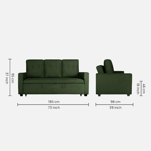 Image of Duroflex Ease - Wood 3 Seater Sofa Cum Bed with Pullout Mechanism, Sap Green Finish, 3-Person Sofa