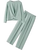 Yekay Size 6 Girls Clothes Two Piece Twist Front Long Sleeve Pullover SweatShirts & Wide Leg Sweatpants Outfits Fashion Jogger Set
