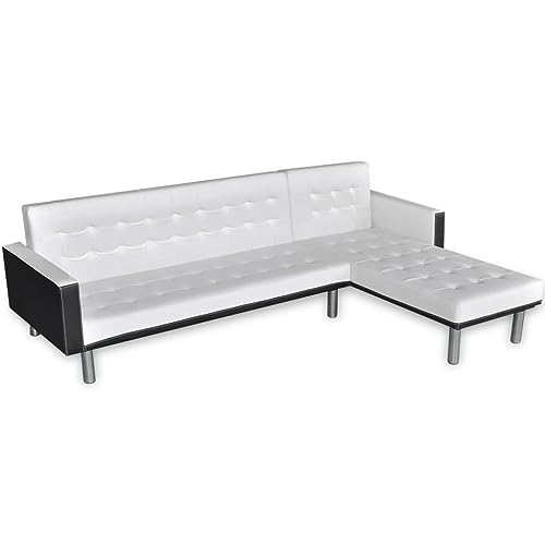 Tomostar Canapé-lit, Canapé d'angle Convertible Canapé Sofa Lit de Salon en Forme de L Similicuir Blanc