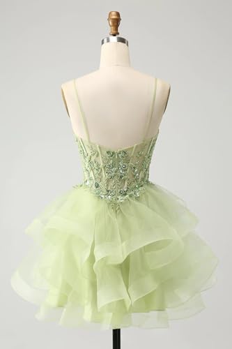 Lace Applique Tulle Homecoming Dresses for Teens Spaghetti Straps Short Tiered DAMA Quinceanera Prom Dress3