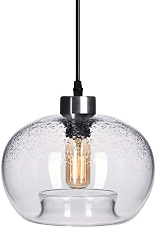 CASAMOTION Pendant Lighting Kitchen Island,Blown Glass Mild Trendy Clear Bubble Shade Brushed Nickel End,9 inch Diam