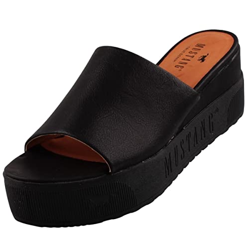 MUSTANG Damen Plateau-Pantoletten Schwarz, Schuhgröße:EUR 38