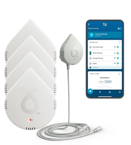 Image of Moen Flo Smart Water Leak Detector, White, 4-Pack 920-005 + 2-Pack 6-Foot Leak Sensing Cable