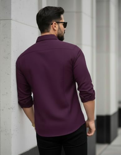 Image of DEELMO Men's Classic Cotton Blend Slim Fit Shirt || Full Sleeve Button-Down Casual Shirt with Dual Flap Pockets || Soft Breathable Fabric || Ideal for Office Party and Everyday Wear