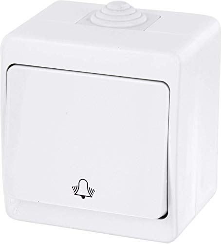 Bouton-poussoir - Pour pièces humides - En saillie - Avec symbole de sonnette - IP54 - Tout-en-un - Cadre, insert et couvercle (série G1 blanc pur)