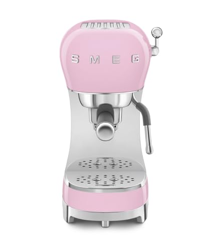 Smeg, Machine à Café Expresso Manuelle ECF02PKEU, Système Thermoblock et Buse Vapeur, 4 Fonctions Expresso, Plateau Amovible, Porte Filtre, Réservoir d'Eau 1 L, Dimensions Compactes, 1350W, Rose