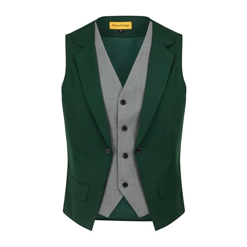 Oliver George Men’s Solid Color Suit Vest Formal Tuxedo Waistcoat Business Layered Dress Vest For Suit or Tuxedo