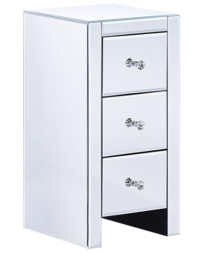 Beliani Table de Chevet au Design Glamour en Effet Miroir composé de 3 Tiroirs Argenté Brillant...