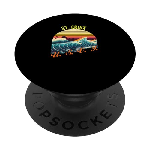 St. Croix Retro Surf Apparel & Beachwear, St. Croix PopSockets Swappable PopGrip, Black