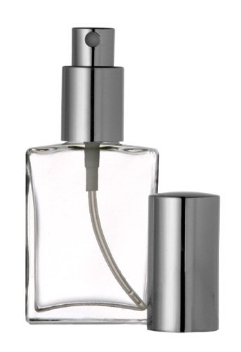 Riverrun Perfume Atomizer, Flat Glass Bottle, Silver Sprayer 30ml 1 oz (Set of 2)