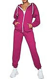 Fixmatti Women Two Piece Outfits Long Sleeve Zip-up Hoodie Sweatpants Tracksuit Sweatsuit Rose Red S